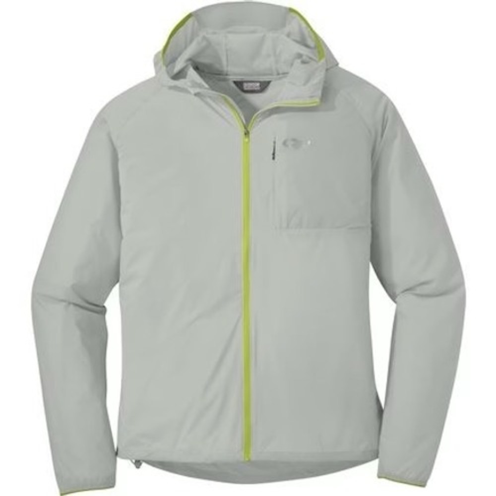 Outdoor Research Tantrum II Hooded Jacket Grey Lime Green Windbreaker Packable S